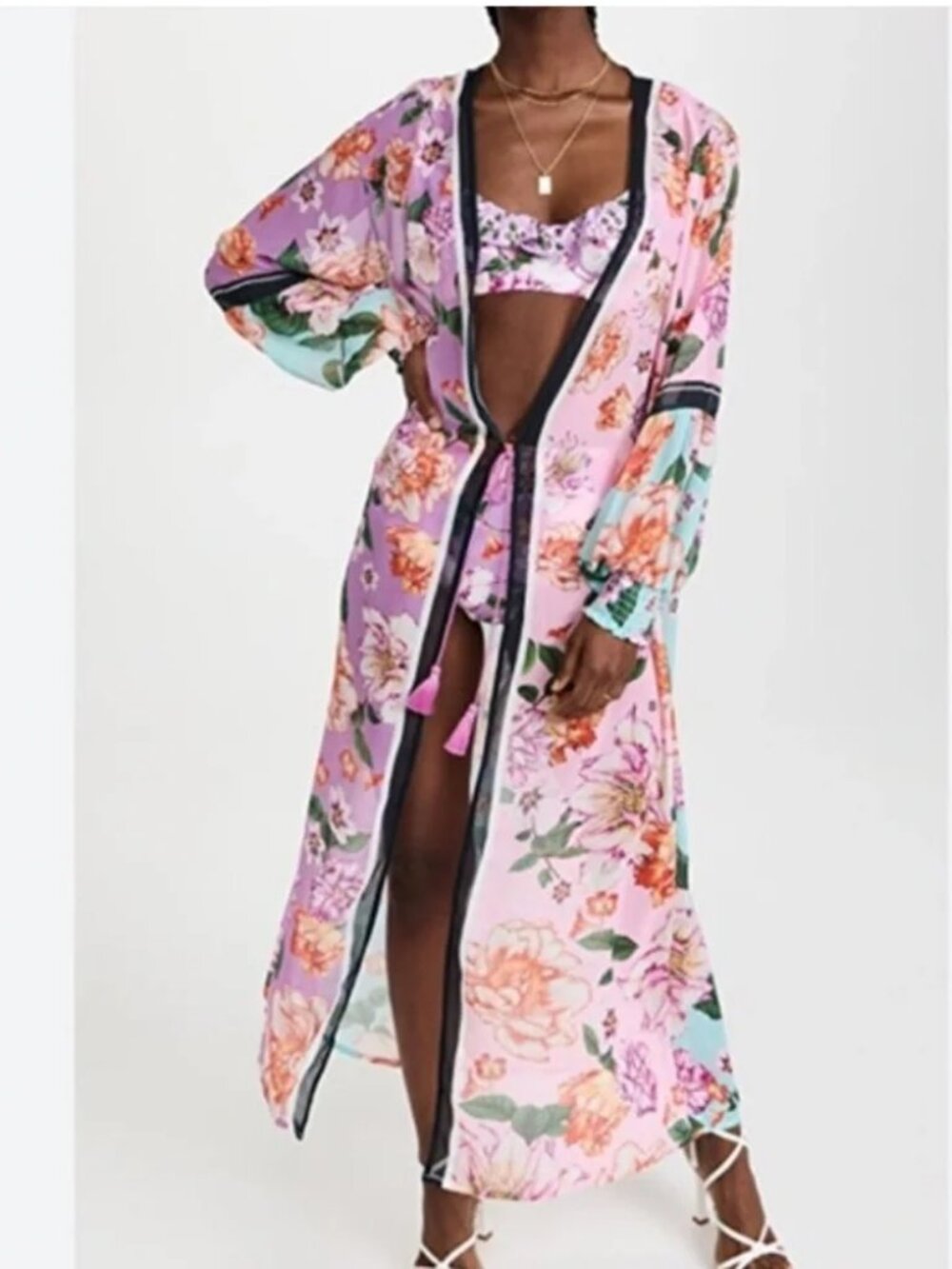 Womens Agua Bendita Isabelle Multi Floral (Item-76) Kimono Tunic Cover-Up Top OS